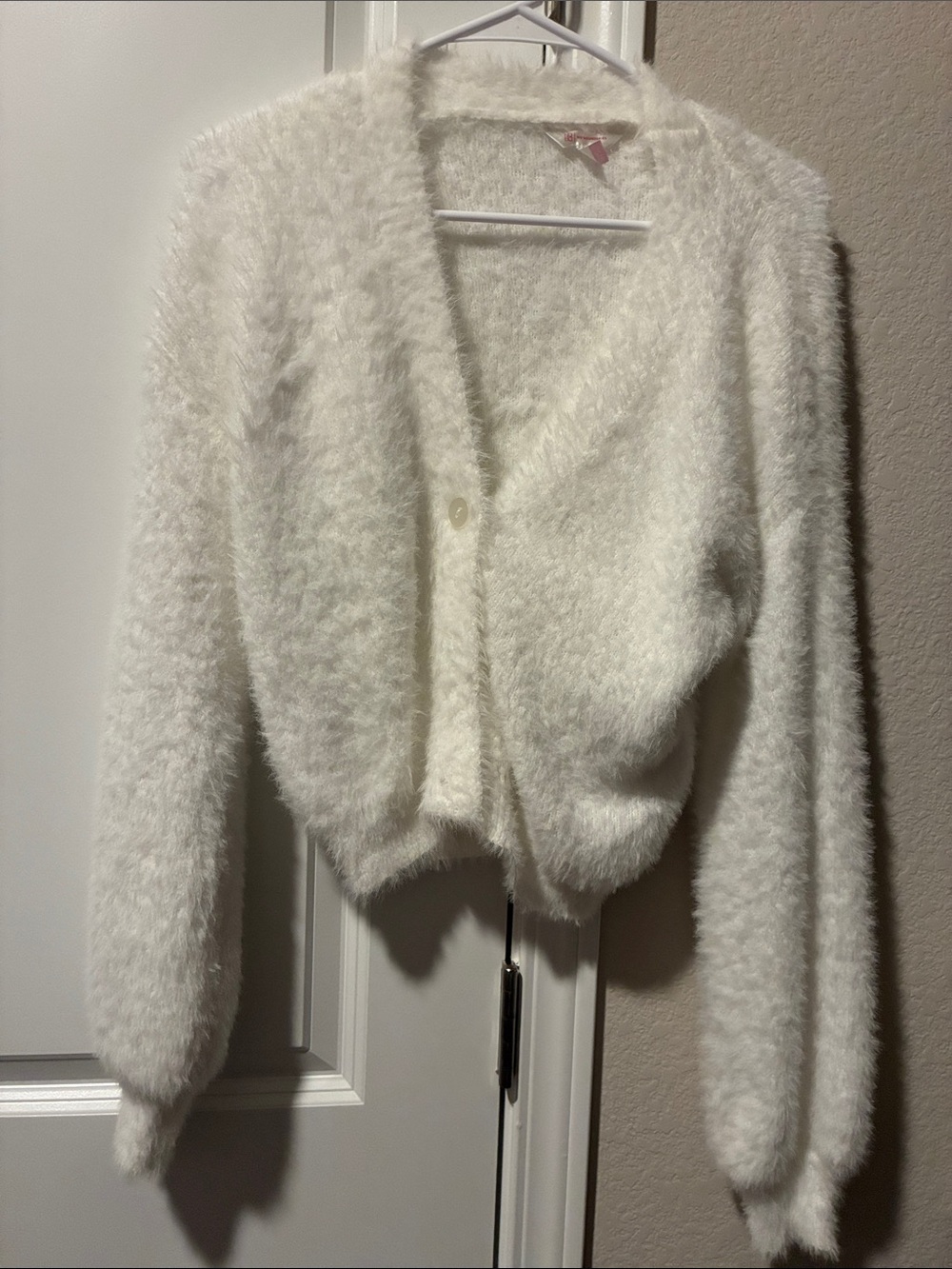 Plush White Fuzzy Cropped Cardigan